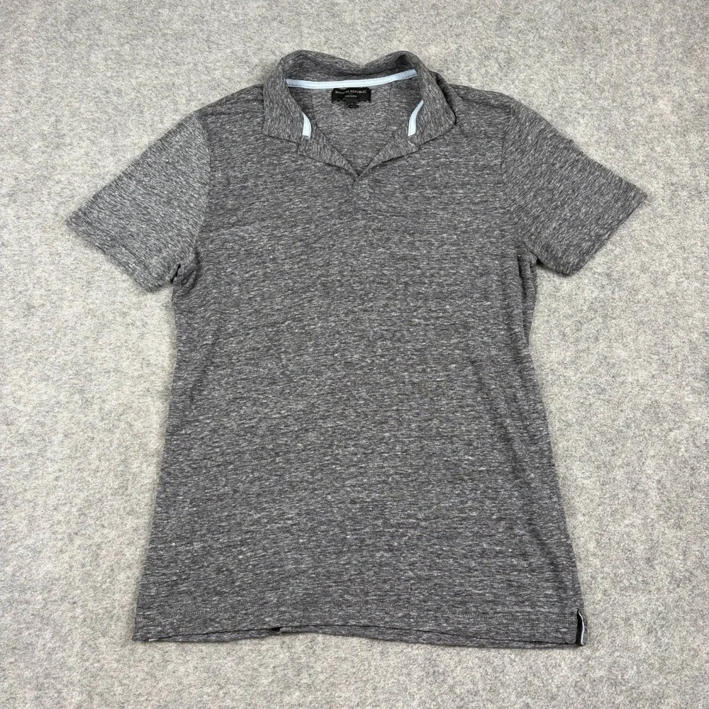 Banana Republic Polo Shirt Mens Medium Gray Linen‎ Blend Comfort Heathered